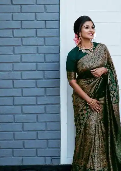 Green Lichi Silk Jacquard Lace Saree | Sarees, Bollywood Sarees, Creative Sarees, Designer Sarees, Embroidered Sarees, Ethnic Saree, Modern Digital sarees, Party Wear Sarees