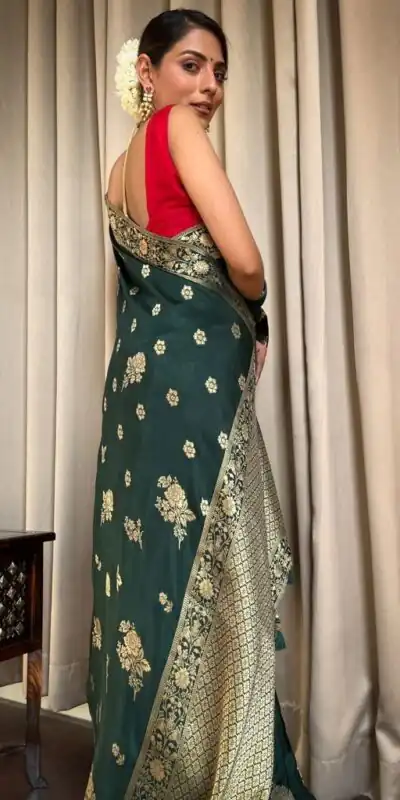 Green Lichi Silk Jacquard Work Saree | Sarees, Bollywood Sarees, Creative Sarees, Designer Sarees, Embroidered Sarees, Ethnic Saree, Modern Digital sarees, Party Wear Sarees
