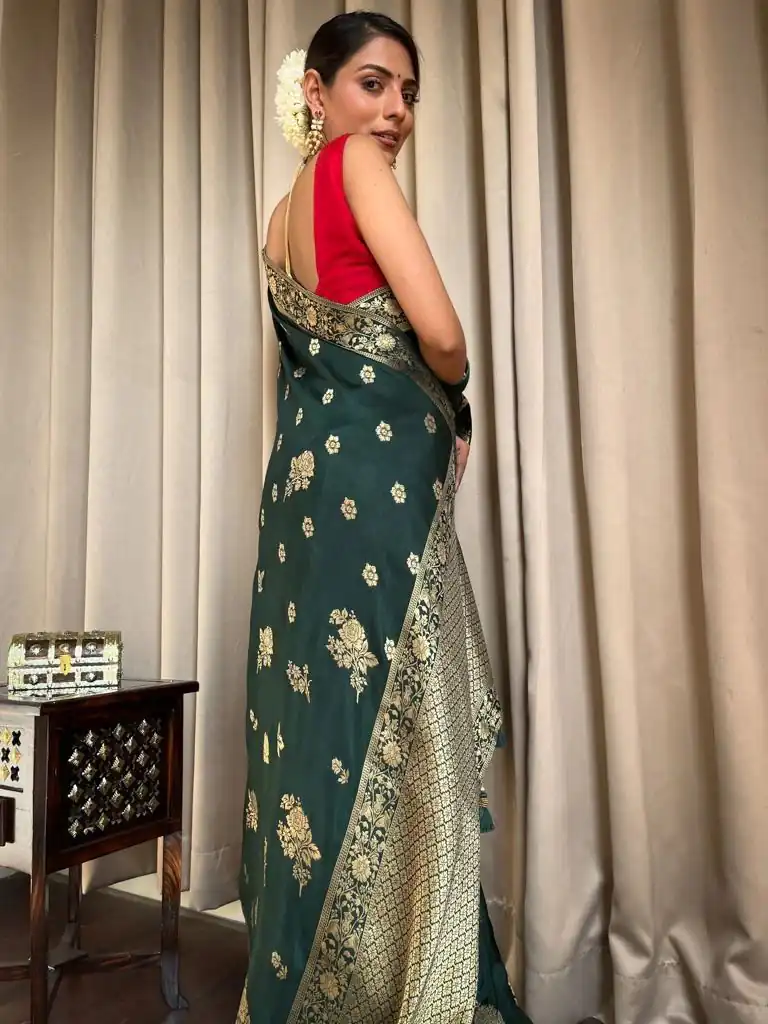 Green Lichi Silk Jacquard Work Saree | Sarees, Bollywood Sarees, Creative Sarees, Designer Sarees, Embroidered Sarees, Ethnic Saree, Modern Digital sarees, Party Wear Sarees