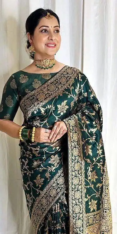 Green Lichi Silk Saree | Sarees, Bollywood Sarees, Creative Sarees, Designer Sarees, Embroidered Sarees, Ethnic Saree, Modern Digital sarees, Party Wear Sarees