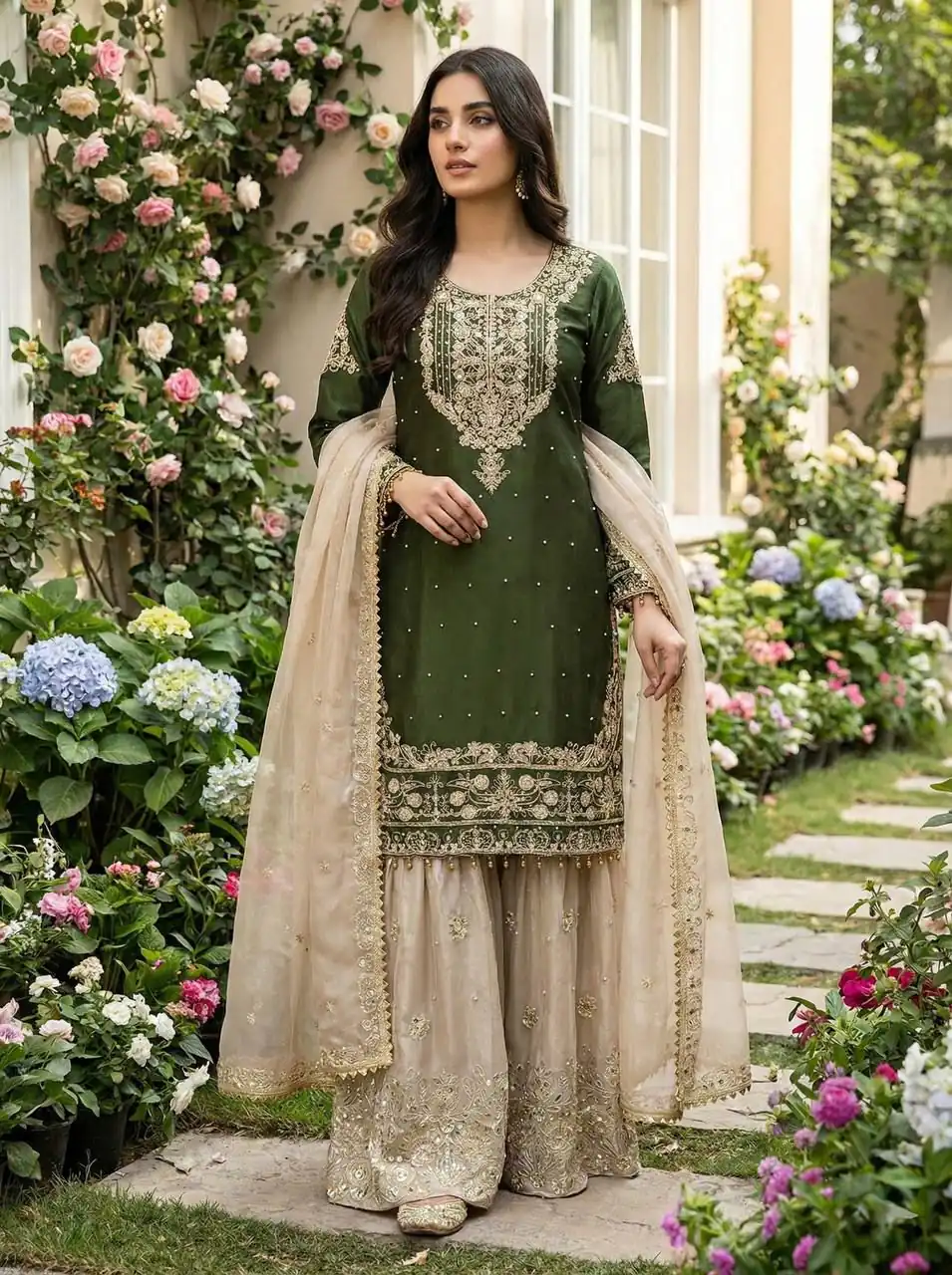 Green Organza Silk Embroidery Lace Work Salwar Suit | Jump Suits, Salwar suit, Casual Suits, Creative suits, Designer Suits, Palazzo Suits, Party Wear Suits, Patiala Suits, Straight Suits