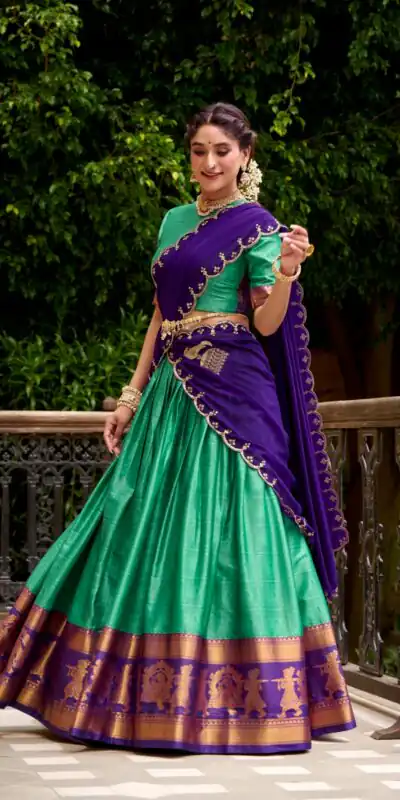 Green Poly Cotton Embroidery Zari Work Lehenga Choli | Lehenga, Bollywood Lehenga, Creative Lehenga, Designer Lehenga, Embroidered Lehenga, Party Wear Lehenga