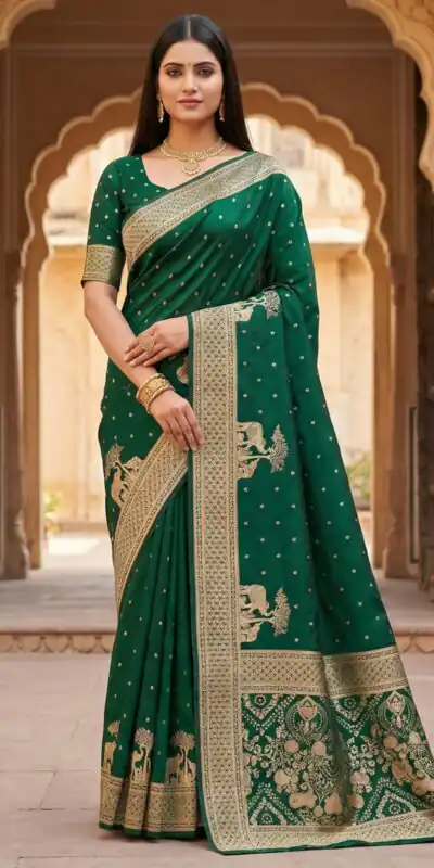 Green Pure Banarasi Silk Zari Lace Work Saree | Sarees, Bollywood Sarees, Creative Sarees, Designer Sarees, Embroidered Sarees, Ethnic Saree, Modern Digital sarees, Party Wear Sarees