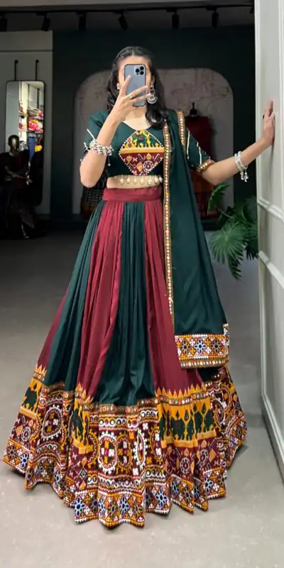 Green Rayon Printed Silk Work Lehenga Choli | Lehenga, Bollywood Lehenga, Creative Lehenga, Designer Lehenga, Embroidered Lehenga, Party Wear Lehenga