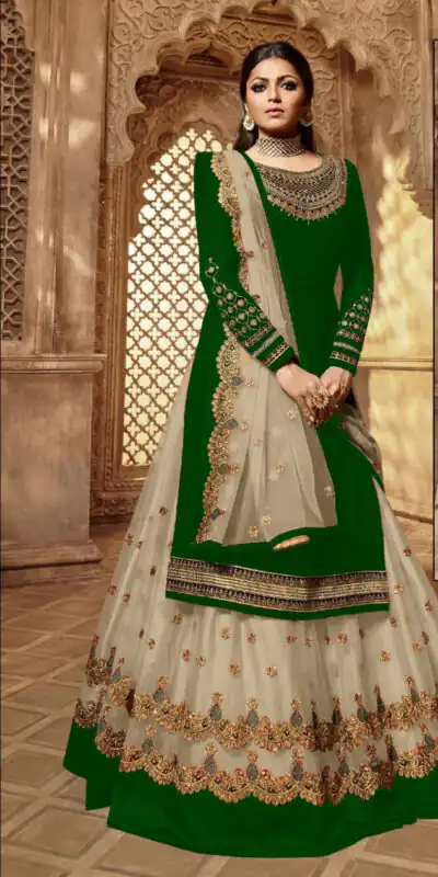 Green Satin Georgette Stone Work Salwar Suit | Jump Suits, Salwar suit, Casual Suits, Creative suits, Designer Suits, Palazzo Suits, Party Wear Suits, Patiala Suits, Straight Suits