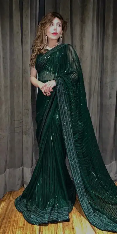 Green Sequin Georgette Embroidery Work Saree | Sarees, Bollywood Sarees, Creative Sarees, Designer Sarees, Embroidered Sarees, Ethnic Saree, Modern Digital sarees, Party Wear Sarees
