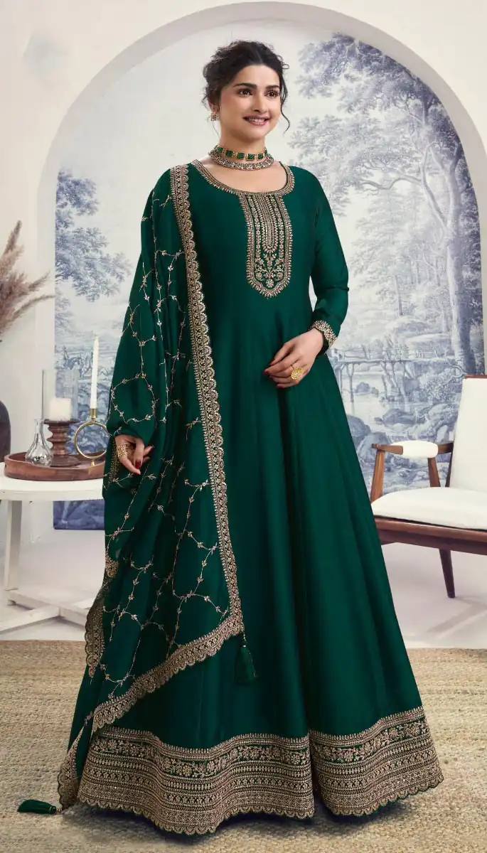Green Silk Georgette with Embroidery Work Anarkal Suit | Anarkali Suits, Bollywood Anarkali, Creative-Anarkali, Designer Anarkali, Embroidered Anarkali, Party Wear Anarkali