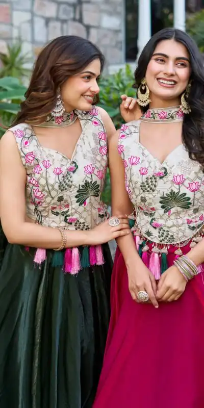 Green Simar Tissue Silk Thread Work Lehenga Choli | Lehenga, Bollywood Lehenga, Creative Lehenga, Designer Lehenga, Embroidered Lehenga, Party Wear Lehenga