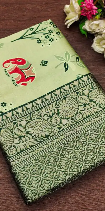 Green Soft Lichi Silk Jacquard Saree | Sarees, Bollywood Sarees, Creative Sarees, Designer Sarees, Embroidered Sarees, Ethnic Saree, Modern Digital sarees, Party Wear Sarees