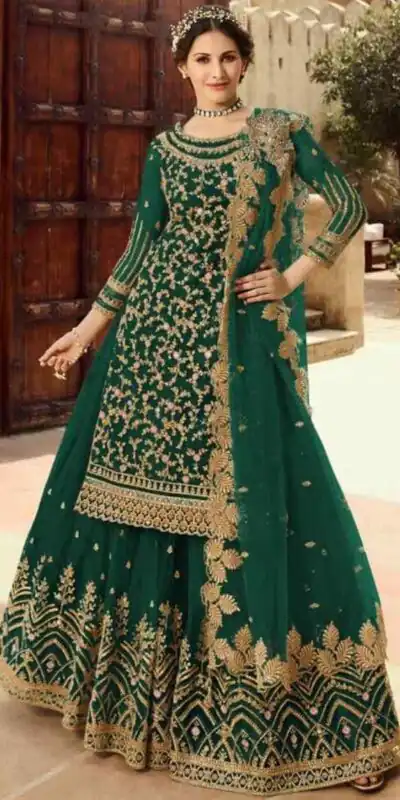 Green Soft Net With Embroidery Work Salwar Suit | Jump Suits, Salwar suit, Casual Suits, Creative suits, Designer Suits, Palazzo Suits, Party Wear Suits, Patiala Suits, Straight Suits