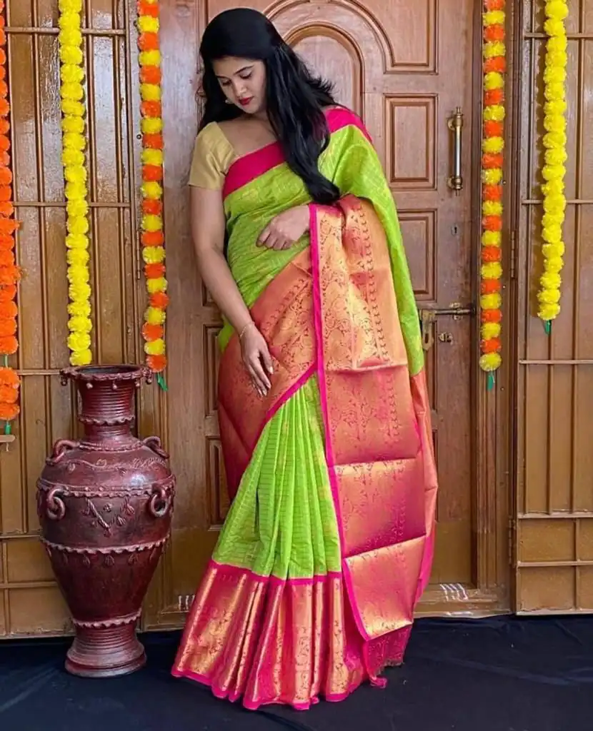 Green Soft Silk Jacquard All Over Saree | Sarees, Bollywood Sarees, Creative Sarees, Designer Sarees, Embroidered Sarees, Ethnic Saree, Modern Digital sarees, Party Wear Sarees