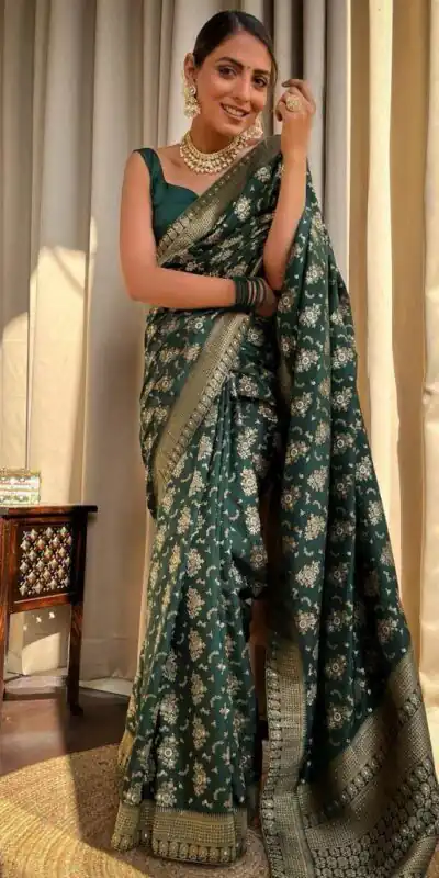 Green Soft Silk Jacquard All Over Work Saree | Sarees, Bollywood Sarees, Creative Sarees, Designer Sarees, Embroidered Sarees, Ethnic Saree, Modern Digital sarees, Party Wear Sarees