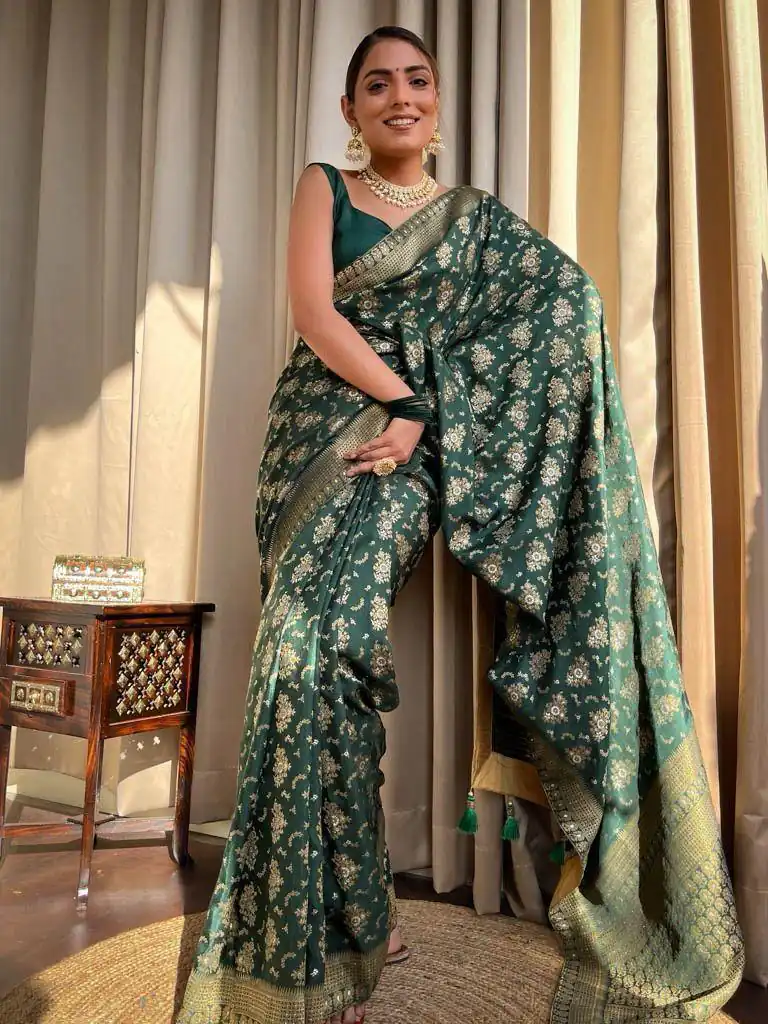 Green Soft Silk Jacquard All Over Work Saree | Sarees, Bollywood Sarees, Creative Sarees, Designer Sarees, Embroidered Sarees, Ethnic Saree, Modern Digital sarees, Party Wear Sarees
