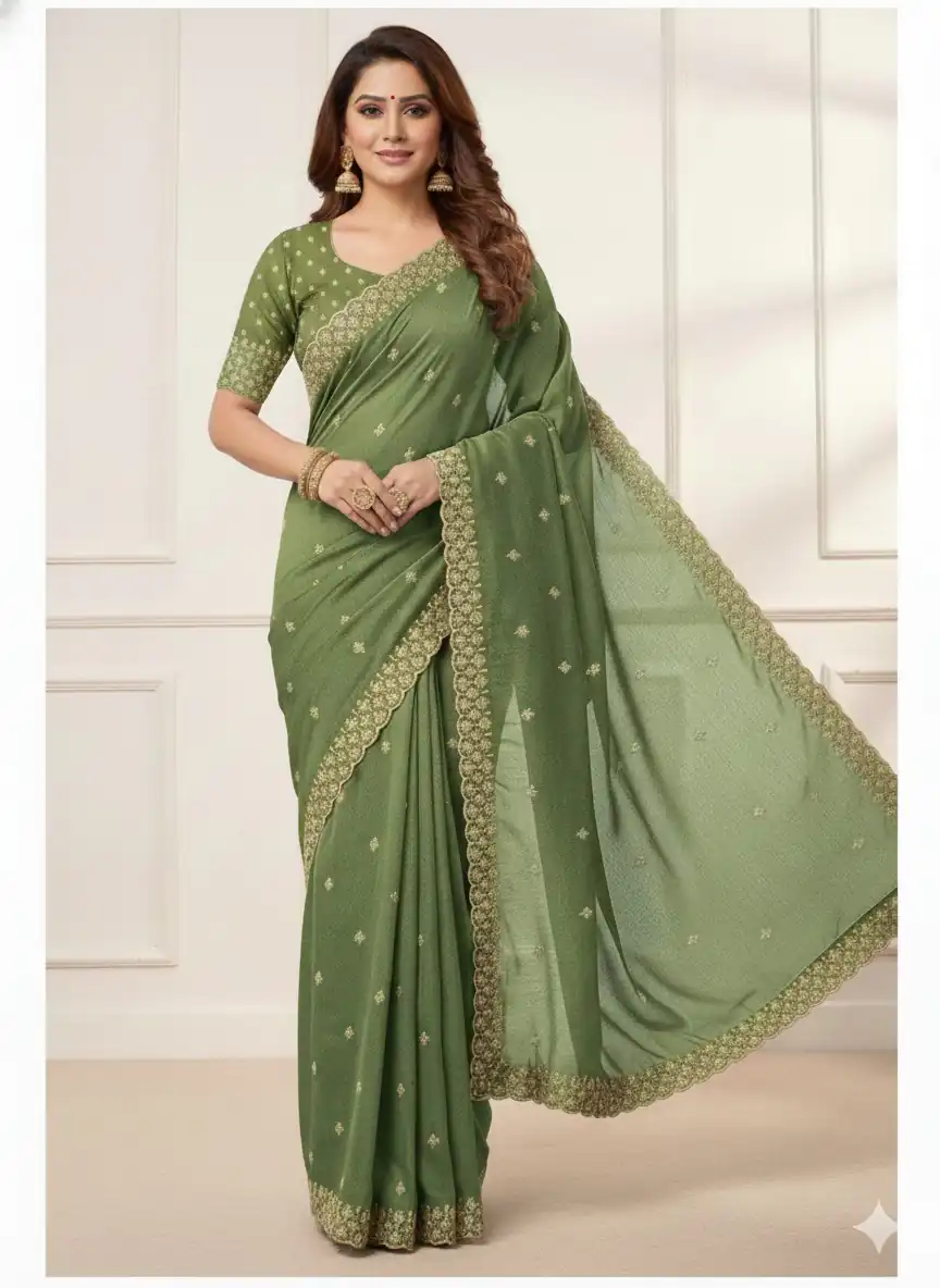 Green Star Georgette Embroidery Work Saree | Sarees, Bollywood Sarees, Creative Sarees, Designer Sarees, Embroidered Sarees, Ethnic Saree, Modern Digital sarees, Party Wear Sarees