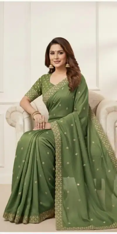 Green Star Georgette Embroidery Work Saree | Sarees, Bollywood Sarees, Creative Sarees, Designer Sarees, Embroidered Sarees, Ethnic Saree, Modern Digital sarees, Party Wear Sarees