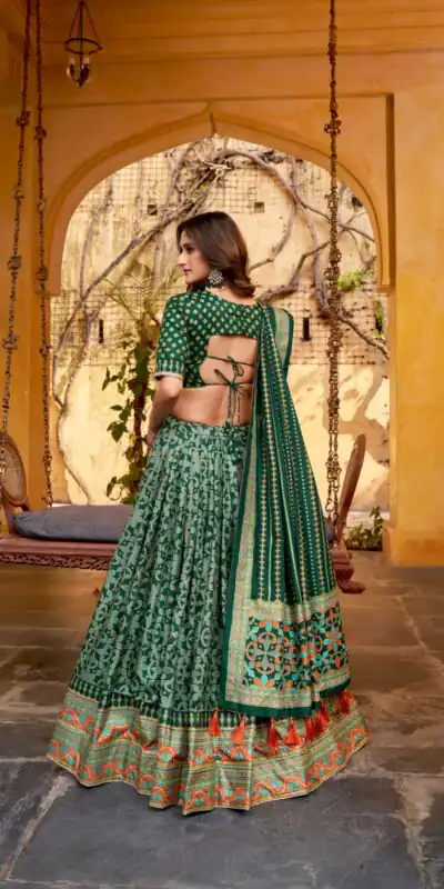 Green Tasar Silk Gotta Patti Lace Work Lehenga Choli | Lehenga, Bollywood Lehenga, Creative Lehenga, Designer Lehenga, Embroidered Lehenga, Party Wear Lehenga