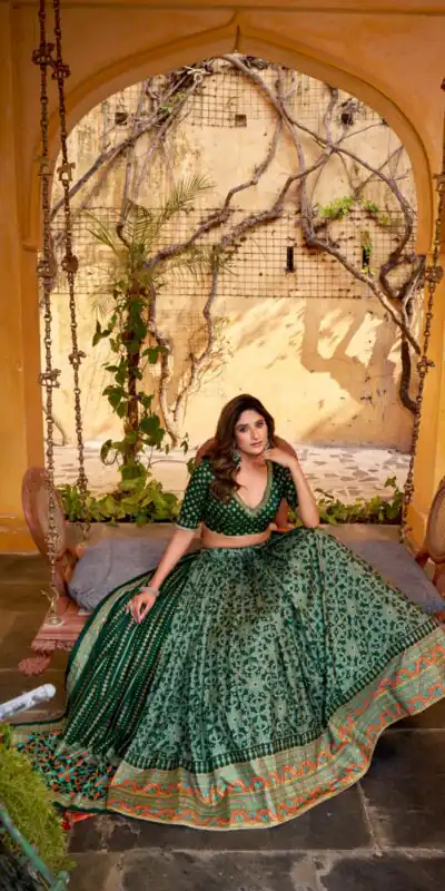 Green Tasar Silk Gotta Patti Lace Work Lehenga Choli | Lehenga, Bollywood Lehenga, Creative Lehenga, Designer Lehenga, Embroidered Lehenga, Party Wear Lehenga