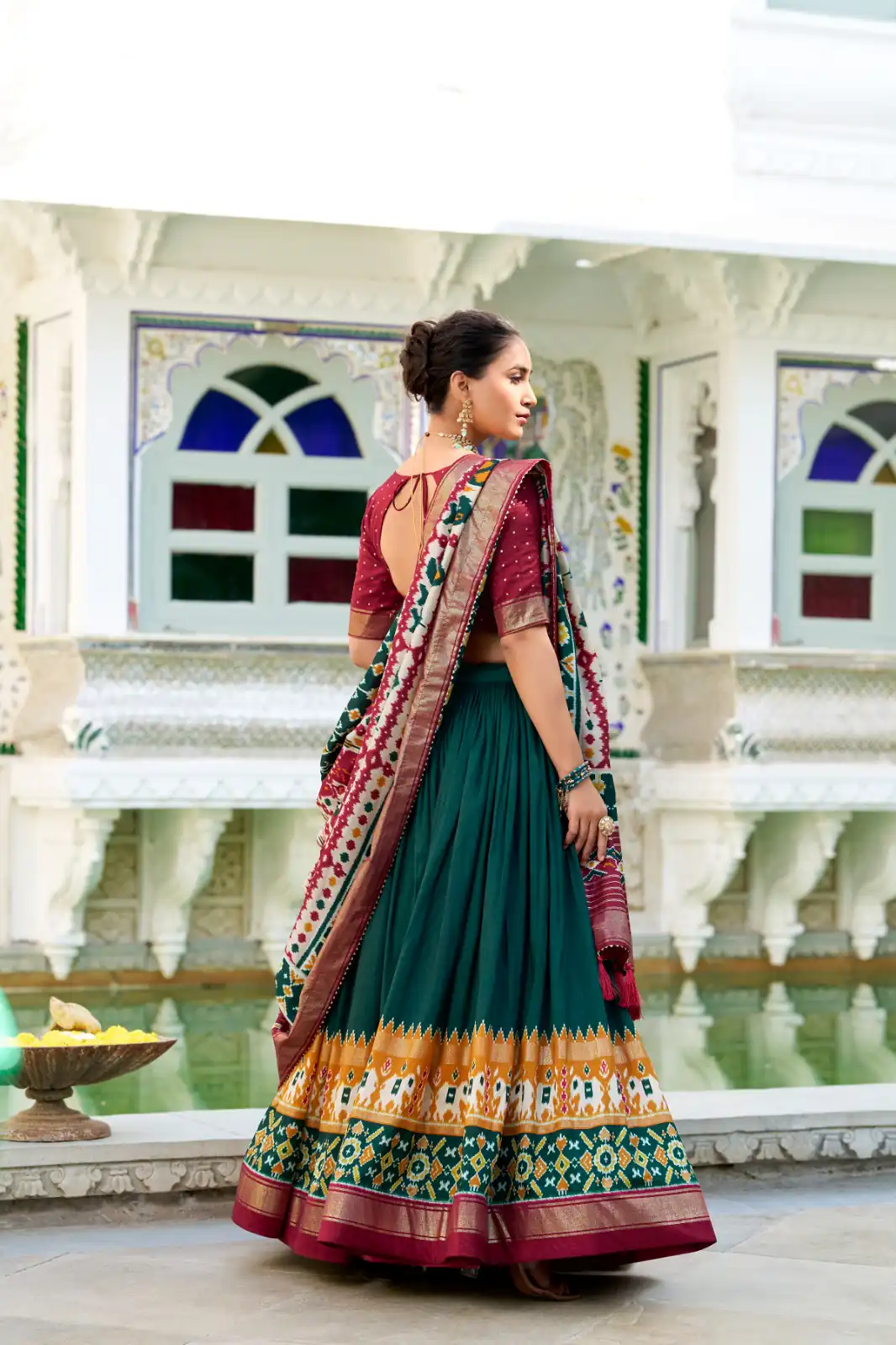 Green Tasar Silk Patola Print Gotta Patti Lehenga Choli | Lehenga, Bollywood Lehenga, Creative Lehenga, Designer Lehenga, Embroidered Lehenga, Party Wear Lehenga