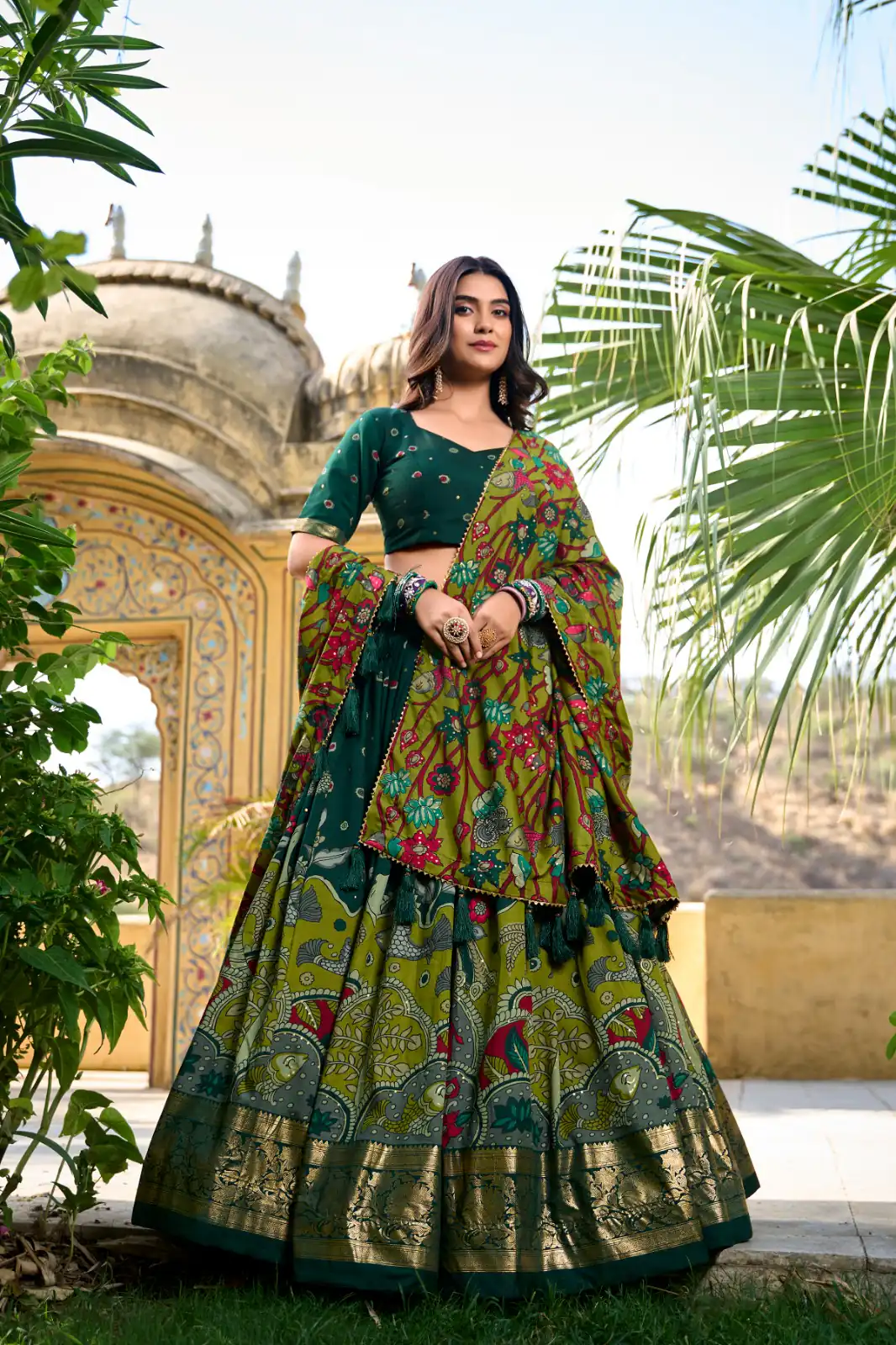 Green Tasar Silk With Gotta Patti Lehenga Choli | Lehenga, Bollywood Lehenga, Creative Lehenga, Designer Lehenga, Embroidered Lehenga, Party Wear Lehenga