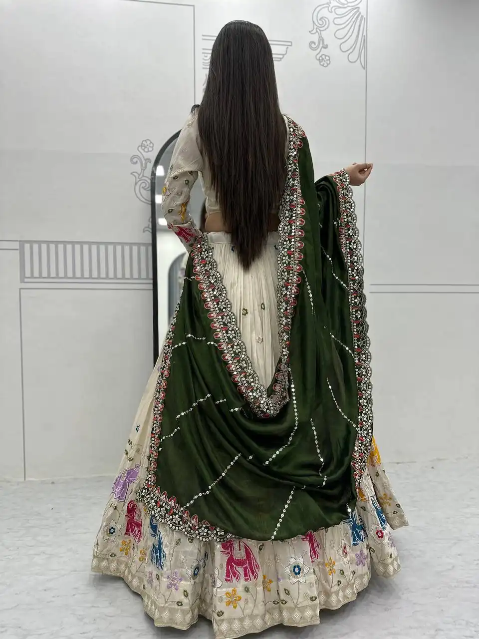 Green Tissue Silk Cut Lace Work Lehenga Choli | Lehenga, Bollywood Lehenga, Creative Lehenga, Designer Lehenga, Embroidered Lehenga, Party Wear Lehenga