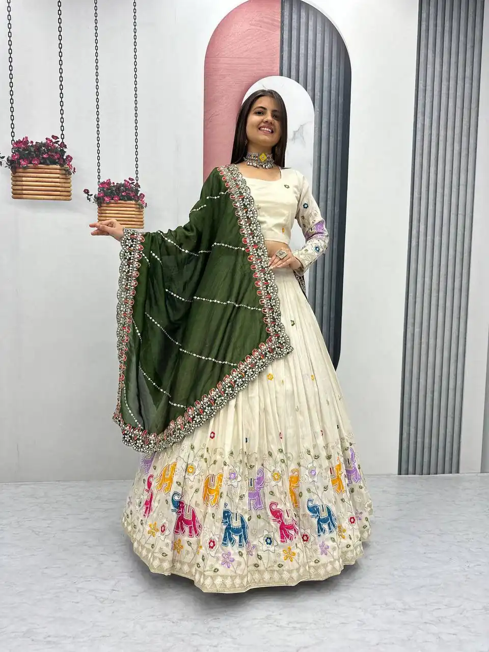 Green Tissue Silk Cut Lace Work Lehenga Choli | Lehenga, Bollywood Lehenga, Creative Lehenga, Designer Lehenga, Embroidered Lehenga, Party Wear Lehenga