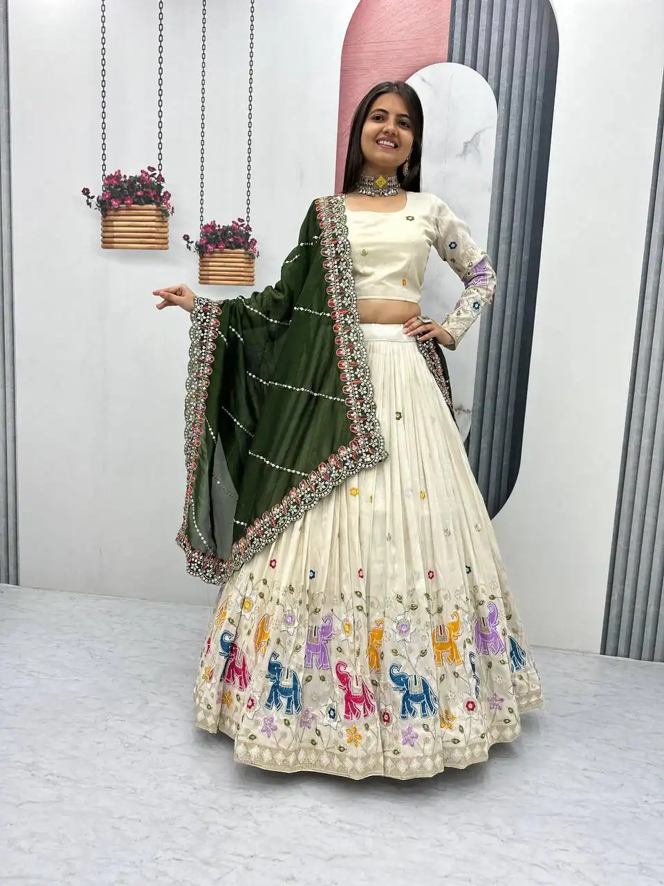 Green Tissue Silk Cut Lace Work Lehenga Choli | Lehenga, Bollywood Lehenga, Creative Lehenga, Designer Lehenga, Embroidered Lehenga, Party Wear Lehenga