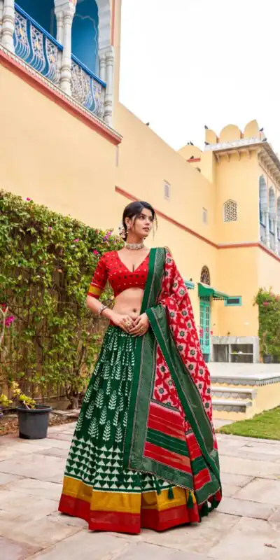 Green Tushar Print  Lehenga Choli | Lehenga, Bollywood Lehenga, Creative Lehenga, Designer Lehenga, Embroidered Lehenga, Party Wear Lehenga