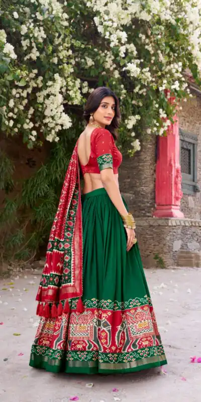 Green Tushar Silk Patola Printed Lehenga Choli | Lehenga, Bollywood Lehenga, Creative Lehenga, Designer Lehenga, Embroidered Lehenga, Party Wear Lehenga