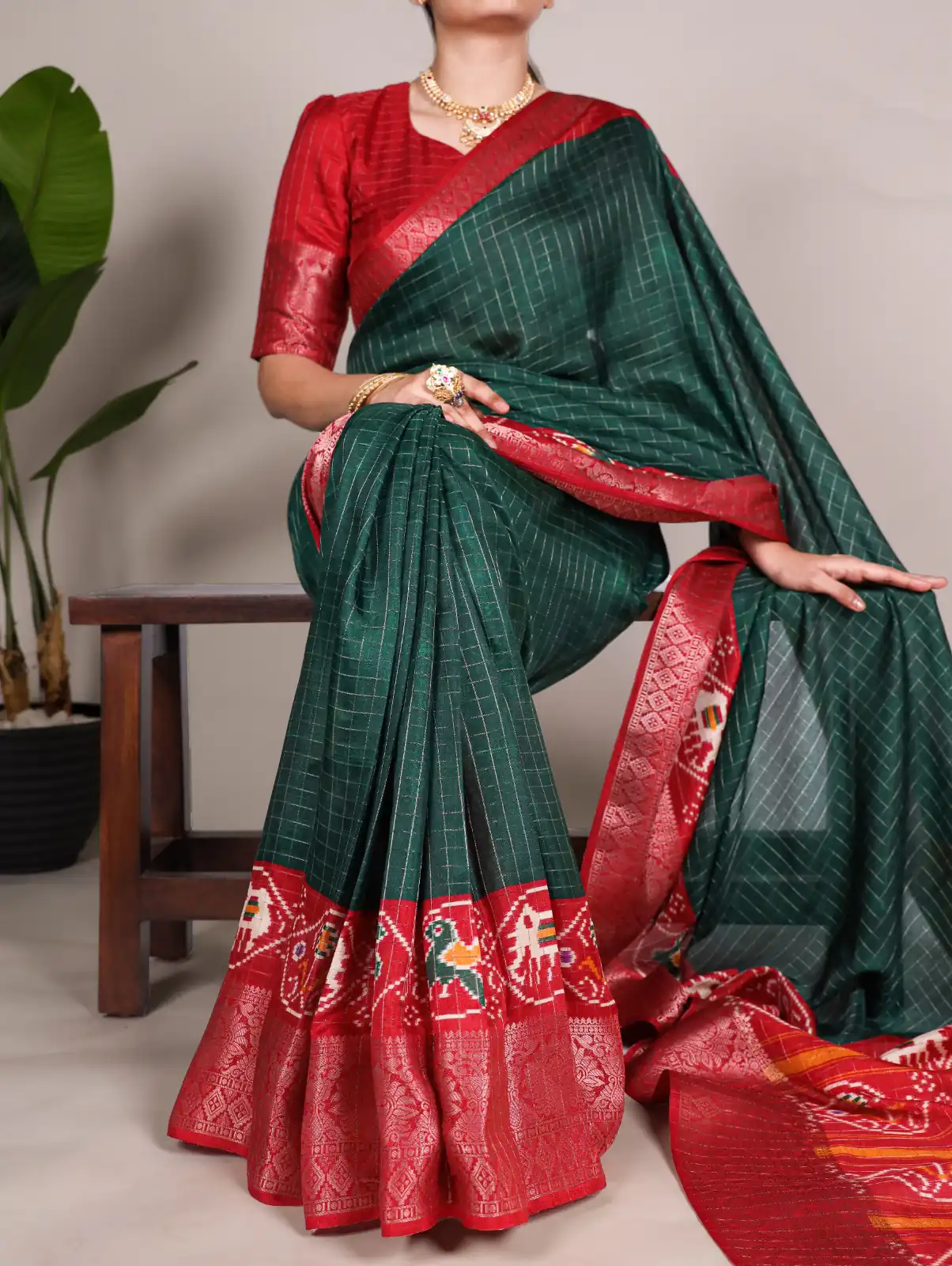 Green Tussar Chex Patola Saree | Sarees, Bollywood Sarees, Creative Sarees, Designer Sarees, Embroidered Sarees, Ethnic Saree, Modern Digital sarees, Party Wear Sarees