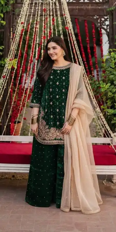 Green Velvet Rivet Moti Hand Work Salwar Suit | Jump Suits, Salwar suit, Casual Suits, Creative suits, Designer Suits, Palazzo Suits, Party Wear Suits, Patiala Suits, Straight Suits