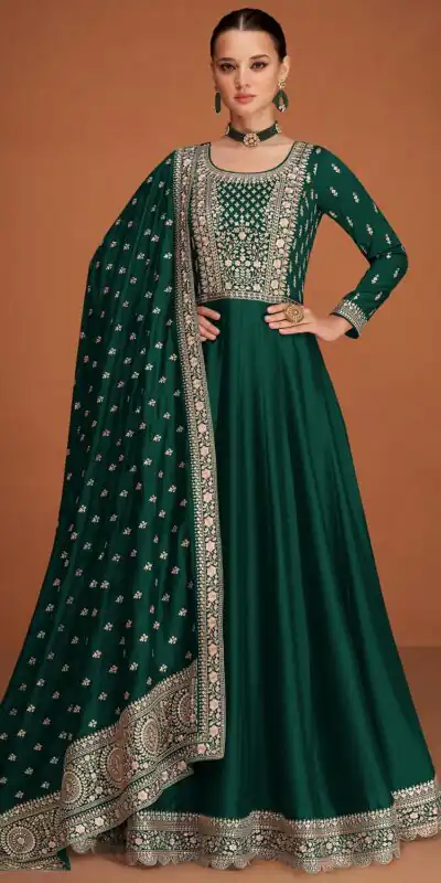 Green Vichitra Embroidery Work Salwar Suit | Jump Suits, Salwar suit, Casual Suits, Creative suits, Designer Suits, Palazzo Suits, Party Wear Suits, Patiala Suits, Straight Suits