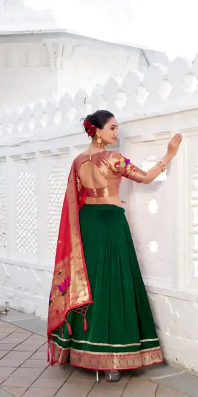 Green Vichitra Paithni Lehenga Choli | Lehenga, Bollywood Lehenga, Creative Lehenga, Designer Lehenga, Embroidered Lehenga, Party Wear Lehenga