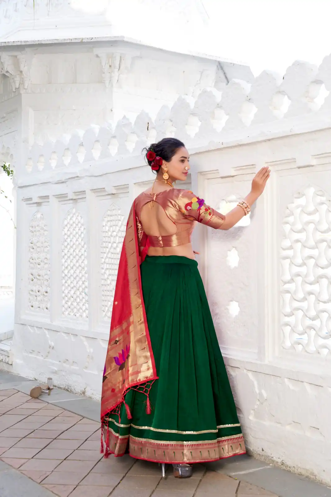 Green Vichitra Paithni Lehenga Choli | Lehenga, Bollywood Lehenga, Creative Lehenga, Designer Lehenga, Embroidered Lehenga, Party Wear Lehenga