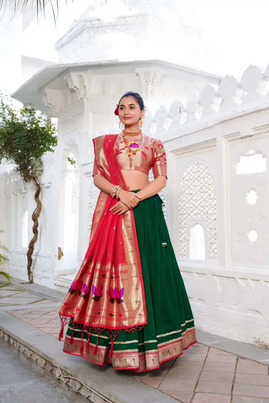 Green Vichitra Paithni Lehenga Choli | Lehenga, Bollywood Lehenga, Creative Lehenga, Designer Lehenga, Embroidered Lehenga, Party Wear Lehenga
