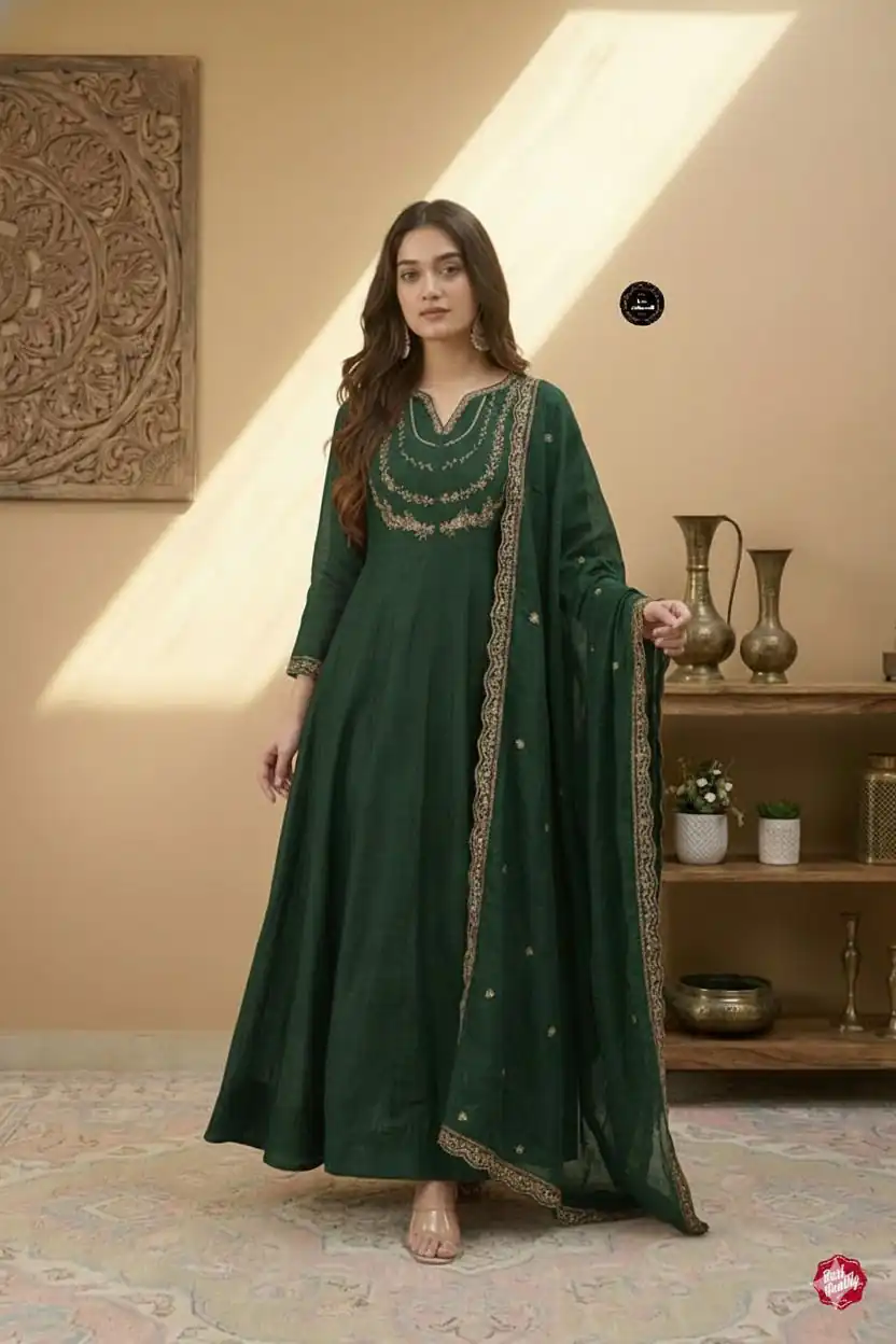 Green Vichitra Silk Sequence Work Gown | Gowns, Bollywood Gowns, Creative Gowns, Designer Gowns, Embroidered Gowns, Party Wear Gowns