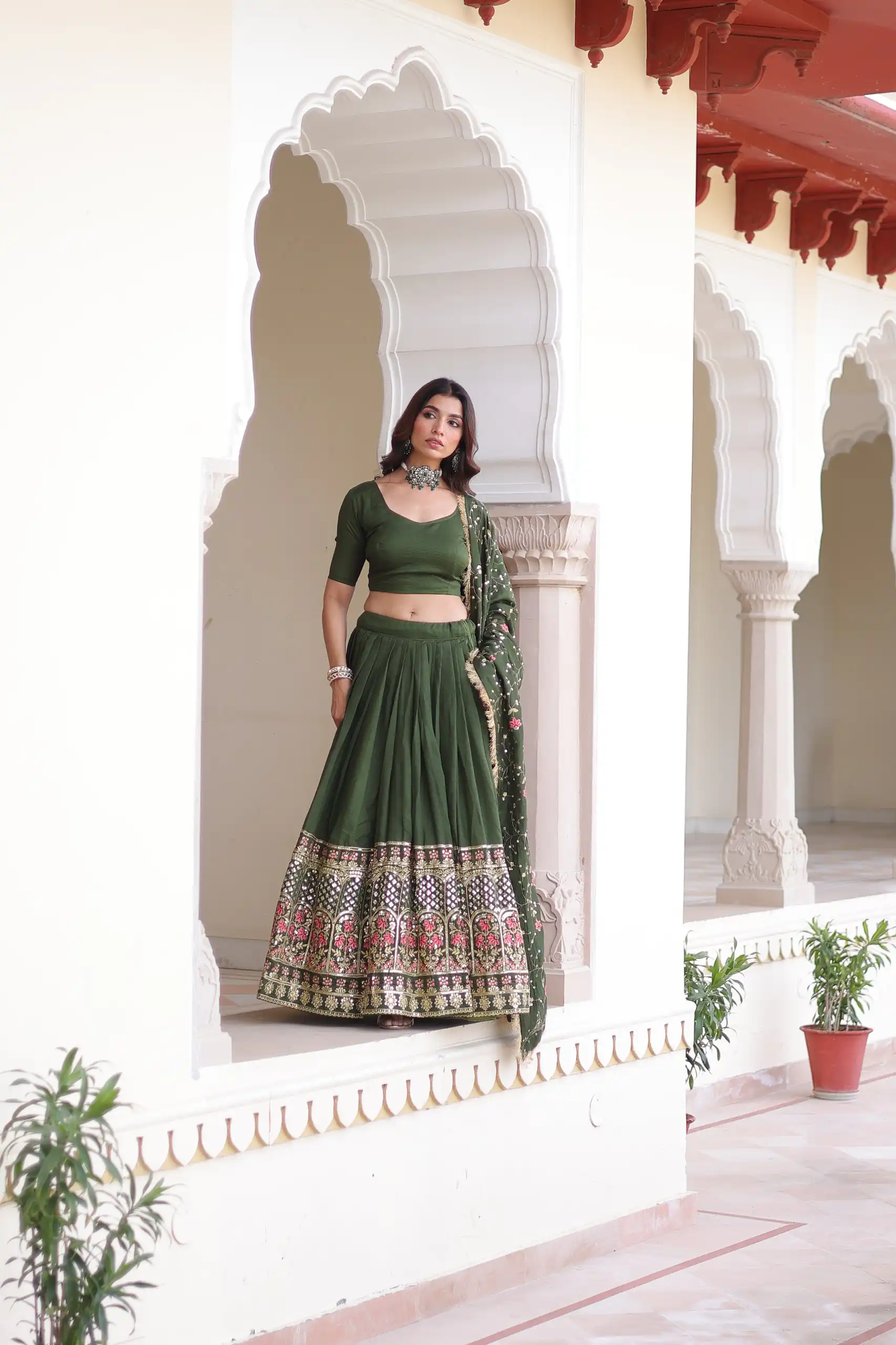 Green Vichitra Silk With Embroider Lehenga Choli | Lehenga, Bollywood Lehenga, Creative Lehenga, Designer Lehenga, Embroidered Lehenga, Party Wear Lehenga