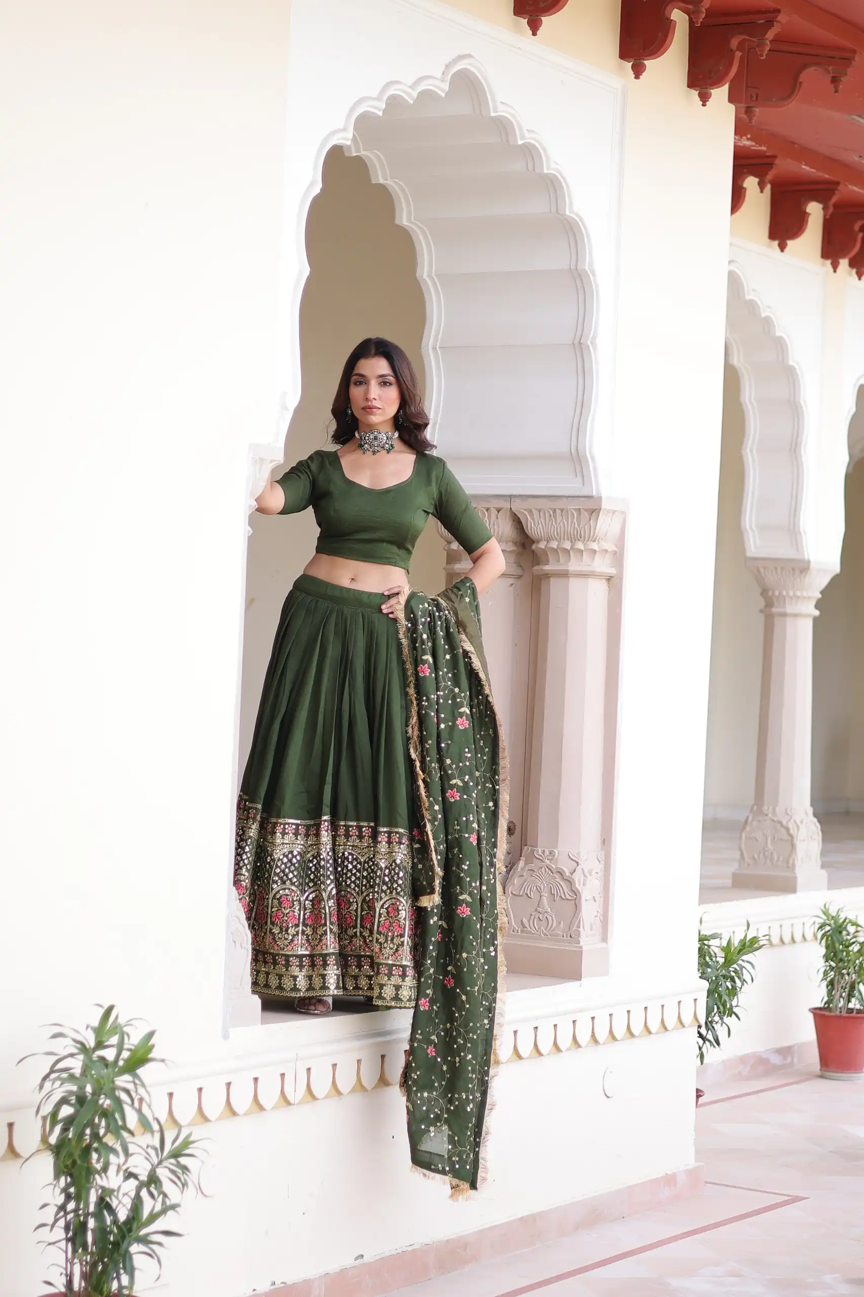Green Vichitra Silk With Embroider Lehenga Choli | Lehenga, Bollywood Lehenga, Creative Lehenga, Designer Lehenga, Embroidered Lehenga, Party Wear Lehenga