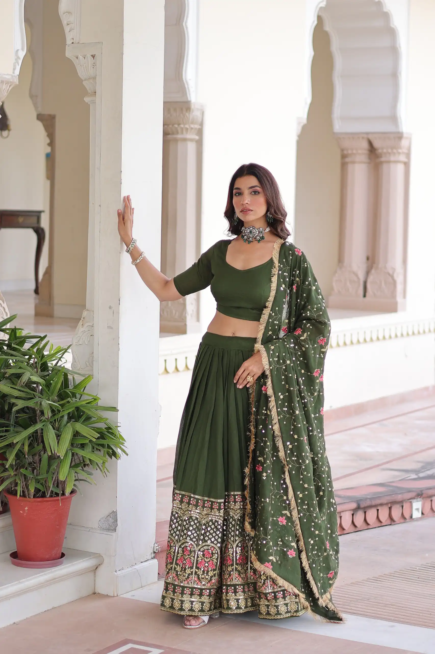 Green Vichitra Silk With Embroider Lehenga Choli | Lehenga, Bollywood Lehenga, Creative Lehenga, Designer Lehenga, Embroidered Lehenga, Party Wear Lehenga