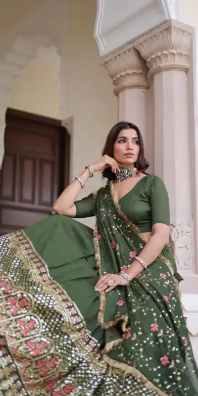 Green Vichitra Silk With Embroider Lehenga Choli | Lehenga, Bollywood Lehenga, Creative Lehenga, Designer Lehenga, Embroidered Lehenga, Party Wear Lehenga