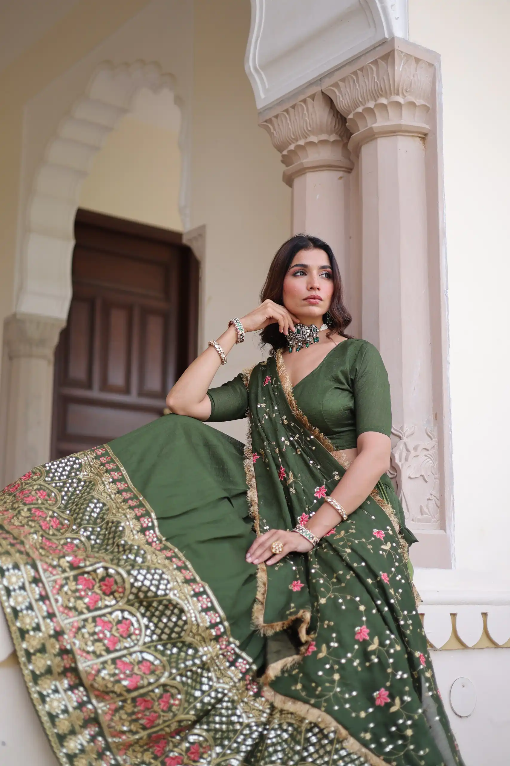 Green Vichitra Silk With Embroider Lehenga Choli | Lehenga, Bollywood Lehenga, Creative Lehenga, Designer Lehenga, Embroidered Lehenga, Party Wear Lehenga