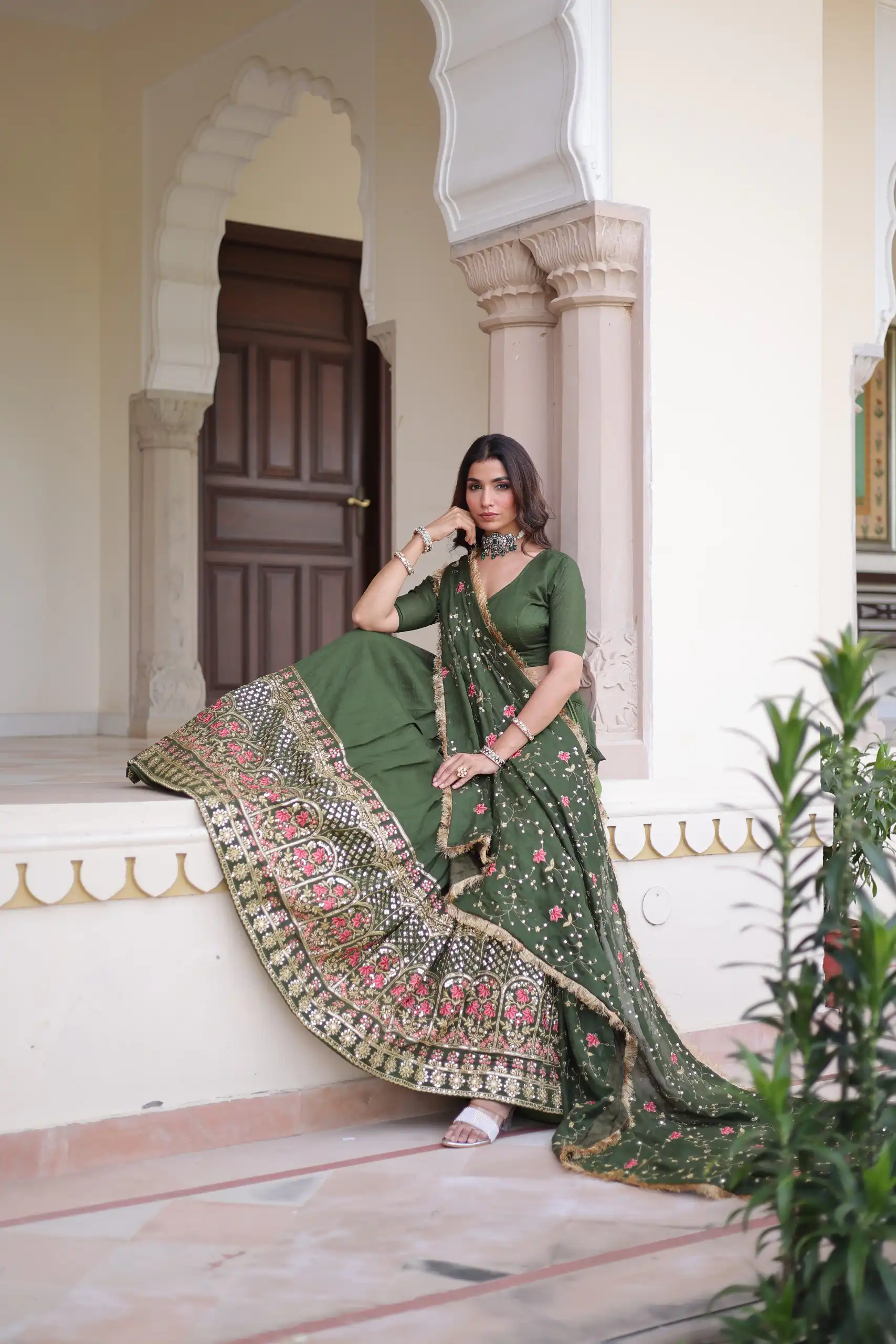 Green Vichitra Silk With Embroider Lehenga Choli | Lehenga, Bollywood Lehenga, Creative Lehenga, Designer Lehenga, Embroidered Lehenga, Party Wear Lehenga
