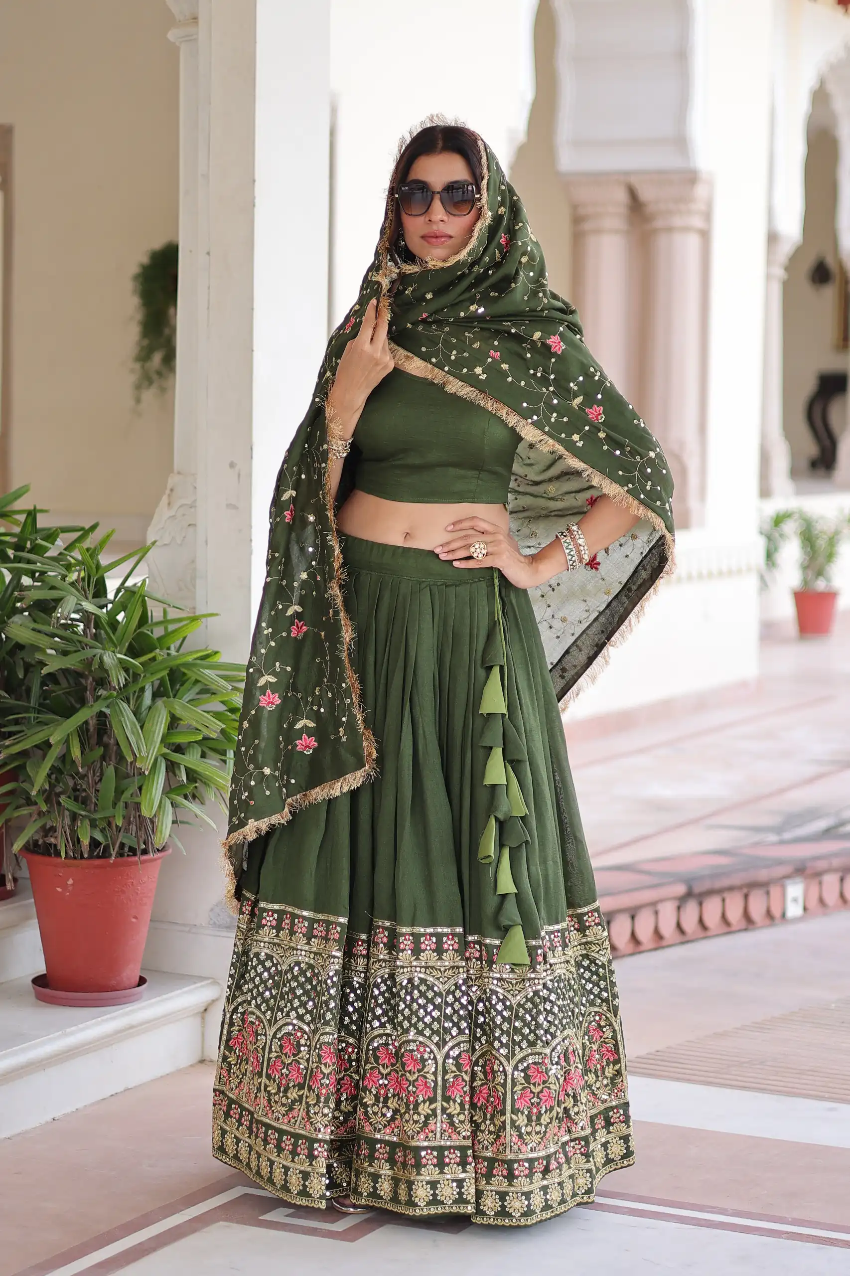 Green Vichitra Silk With Embroider Lehenga Choli | Lehenga, Bollywood Lehenga, Creative Lehenga, Designer Lehenga, Embroidered Lehenga, Party Wear Lehenga