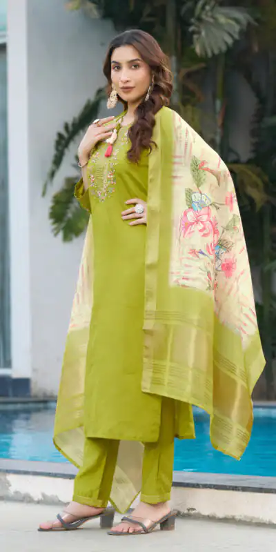 Green Viscose Silk Digital Print Embroider Work Salwar Suit | Jump Suits, Salwar suit, Casual Suits, Creative suits, Designer Suits, Palazzo Suits, Party Wear Suits, Patiala Suits, Straight Suits