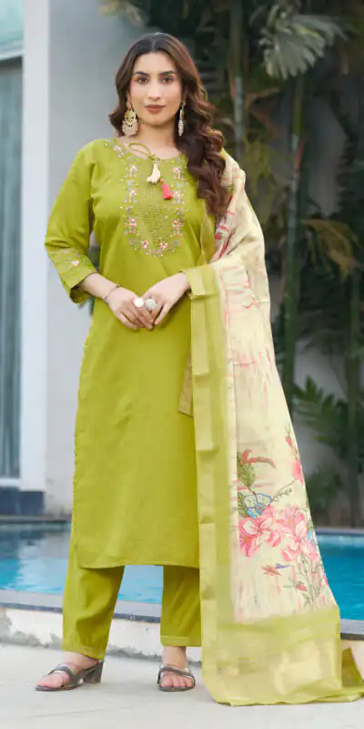 Green Viscose Silk Digital Print Embroider Work Salwar Suit | Jump Suits, Salwar suit, Casual Suits, Creative suits, Designer Suits, Palazzo Suits, Party Wear Suits, Patiala Suits, Straight Suits
