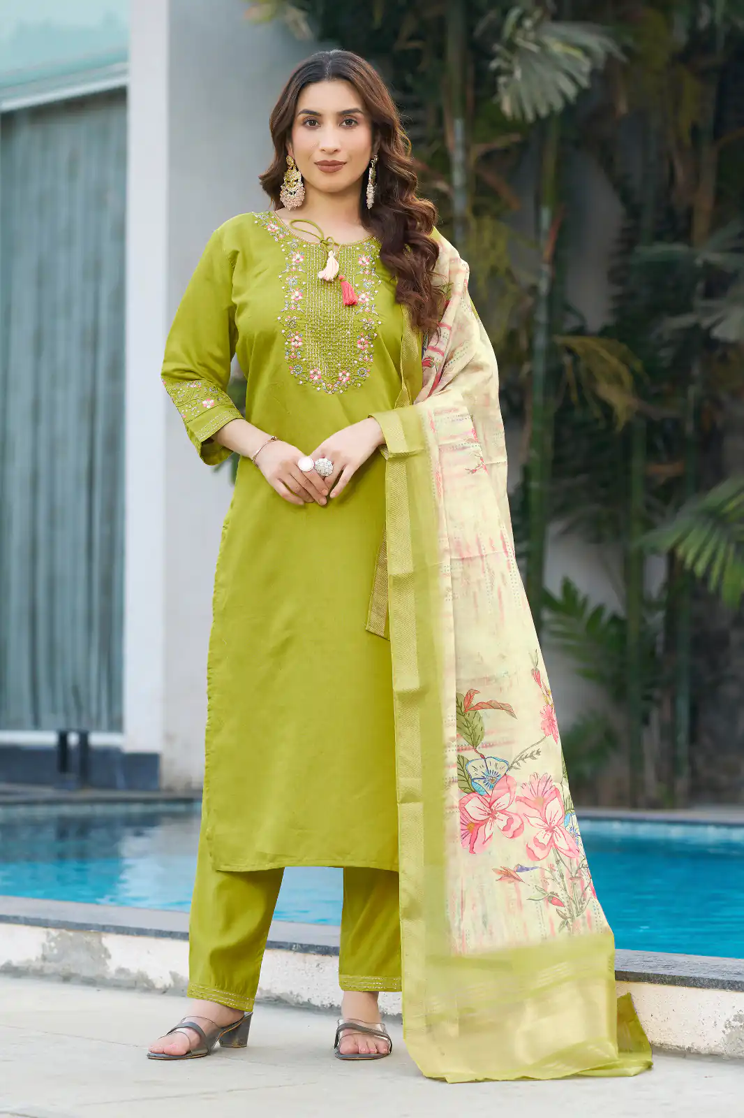 Green Viscose Silk Digital Print Embroider Work Salwar Suit | Jump Suits, Salwar suit, Casual Suits, Creative suits, Designer Suits, Palazzo Suits, Party Wear Suits, Patiala Suits, Straight Suits