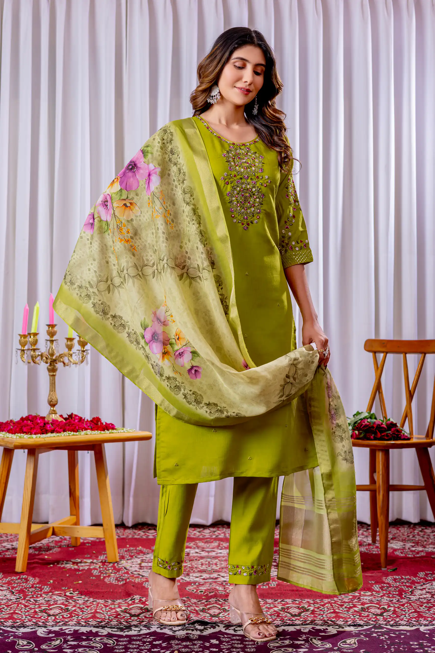 Green Viscose Silk Thread Embroider Work Salwar Suit | Jump Suits, Salwar suit, Casual Suits, Creative suits, Designer Suits, Palazzo Suits, Party Wear Suits, Patiala Suits, Straight Suits