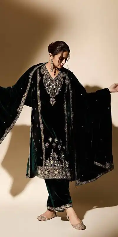 Green Viscose Velvet Embroidery Work Salwar Suit | Jump Suits, Salwar suit, Casual Suits, Creative suits, Designer Suits, Palazzo Suits, Party Wear Suits, Patiala Suits, Straight Suits