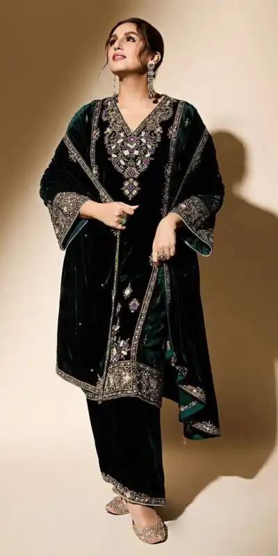 Green Viscose Velvet Embroidery Work Salwar Suit | Jump Suits, Salwar suit, Casual Suits, Creative suits, Designer Suits, Palazzo Suits, Party Wear Suits, Patiala Suits, Straight Suits