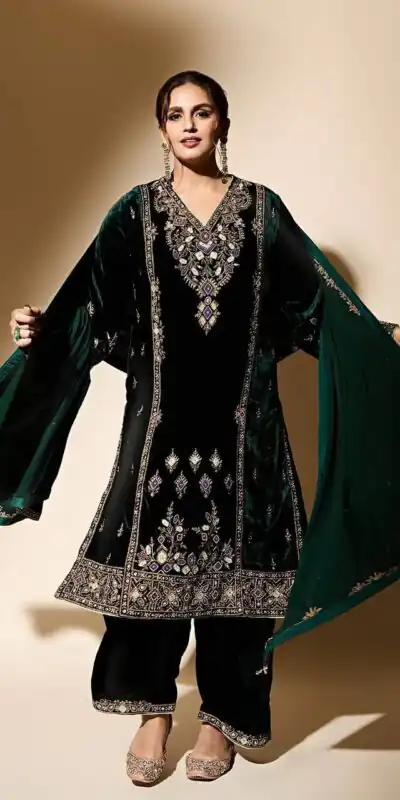 Green Viscose Velvet Embroidery Work Salwar Suit | Jump Suits, Salwar suit, Casual Suits, Creative suits, Designer Suits, Palazzo Suits, Party Wear Suits, Patiala Suits, Straight Suits