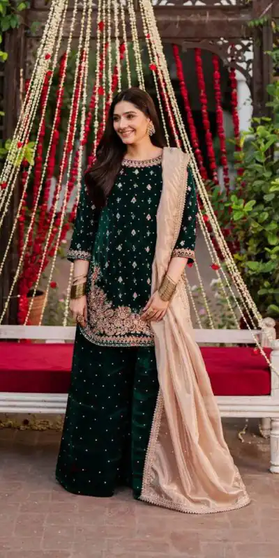 Green Viscose Velvet Thread Sequence Work Salwar Suit | Jump Suits, Tops & Bottoms, Track Suits, Salwar suit, Casual Suits, Creative suits, Designer Suits, Palazzo Suits, Party Wear Suits, Patiala Suits, Straight Suits, Trendy Wear